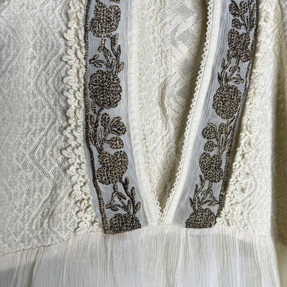 Urban Outfitters Ecote Sz M Peplum Top Ivory‎ Crochet Lace Metallic Embroidery - Picture 4 of 11